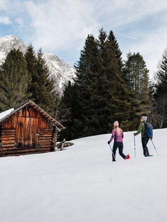 Winter hiking with snowshoes