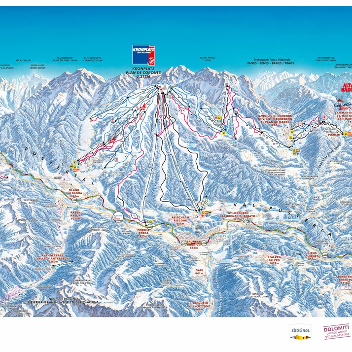 Der Pistenplan vom Skigebiet Kronplatz. | © Skirama Kronplatz